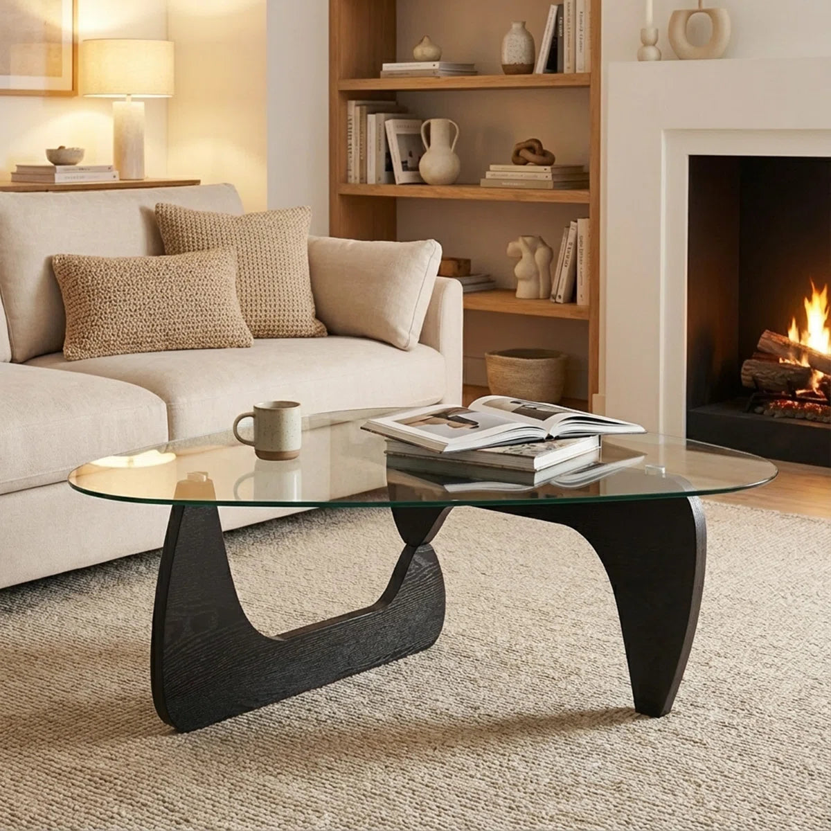Triangle Abstract Coffee Table Modern Tea Table With Solid Wood Base And Triangle Glass