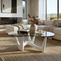 43" Abstract Triangle Glass Coffee Table with Sculptural White Base
