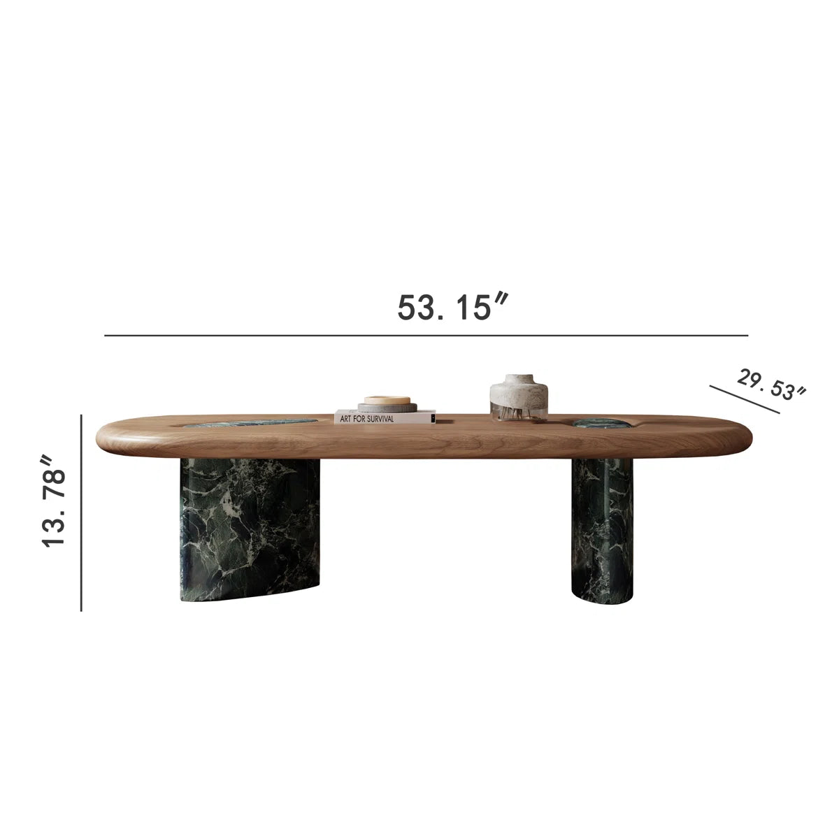 Modern Organic Oval Coffee Table with Faux Marble (Green Finish)