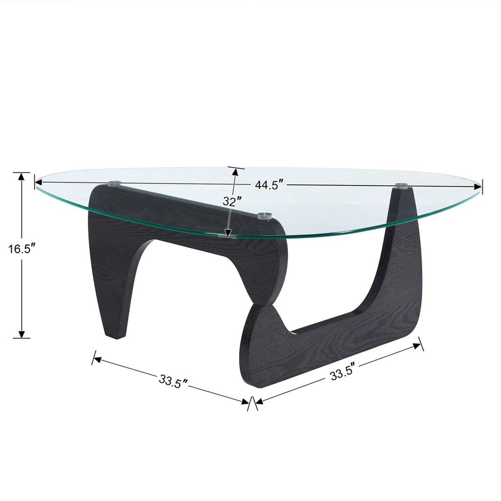 Triangle Abstract Coffee Table Modern Tea Table With Solid Wood Base And Triangle Glass