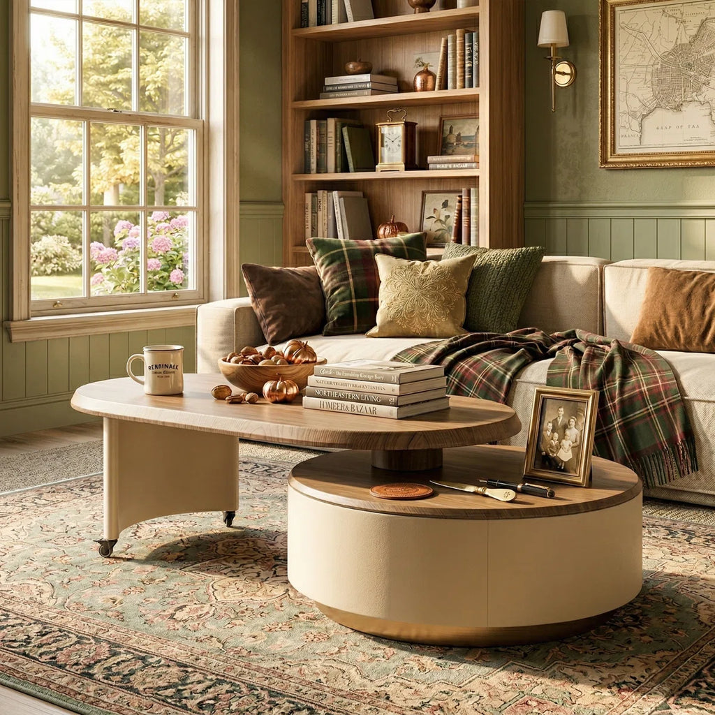47" Modern 2-Way Sliding Expandable Coffee Table with Wheels & Hidden Drawer Storage